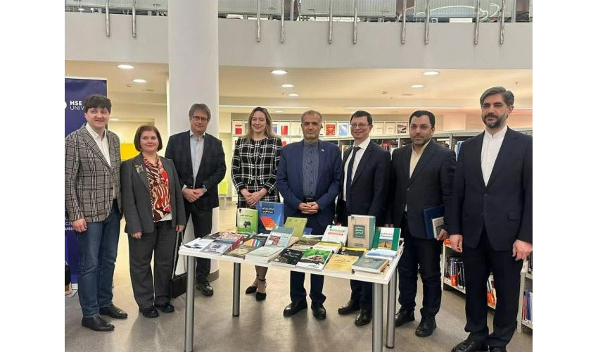 Presenting a selection of SAMT's books to the National Research University of Moscow (Higher School of Economics) in the presence of IRI's ambassador to Russia and the relevant cultural and scientific advisors
